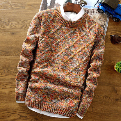 Plush Textured Men’s Sweater - Crewneck Knit, Cotton Casual