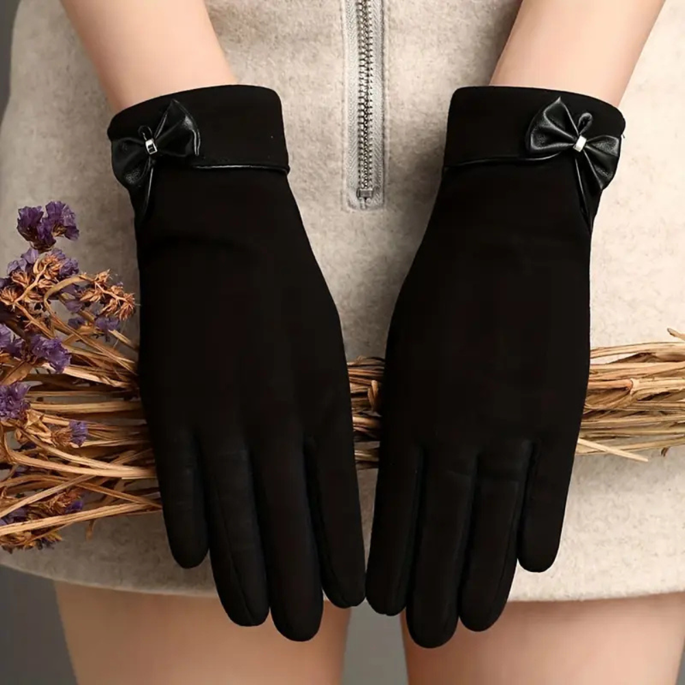 Womens Warm Touchscreen Gloves - Short Fitted Suede Winter