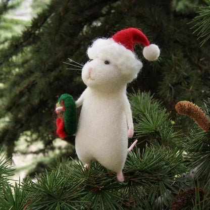 Felt Handcrafted Pumpkin Mouse Ornament - Unique Seasonal Decor for Halloween & Christmas Celebrations