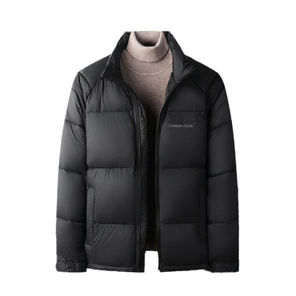Men's Insulating Puffer Jacket - Stand Collar, Poly, Winter