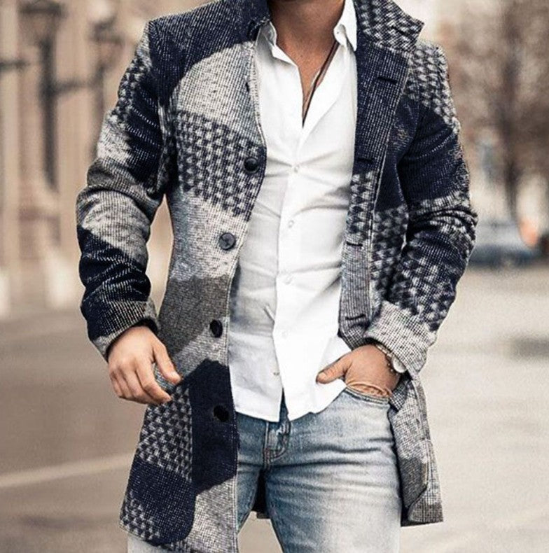 Men's Warm Midlength Coat - Stand Collar, Wool, City