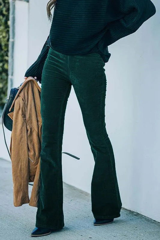 Ribbed Velvet Wide Leg Pants for Women with Elasticated Waist and Flared Legs, Comfortable and Stylish-1