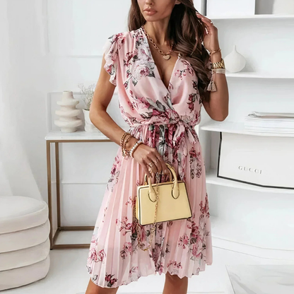 Elegant Floral Wrap Dress for Women - Lightweight Summer Wedding Guest Dress, Knee-Length Cocktail Dress-5