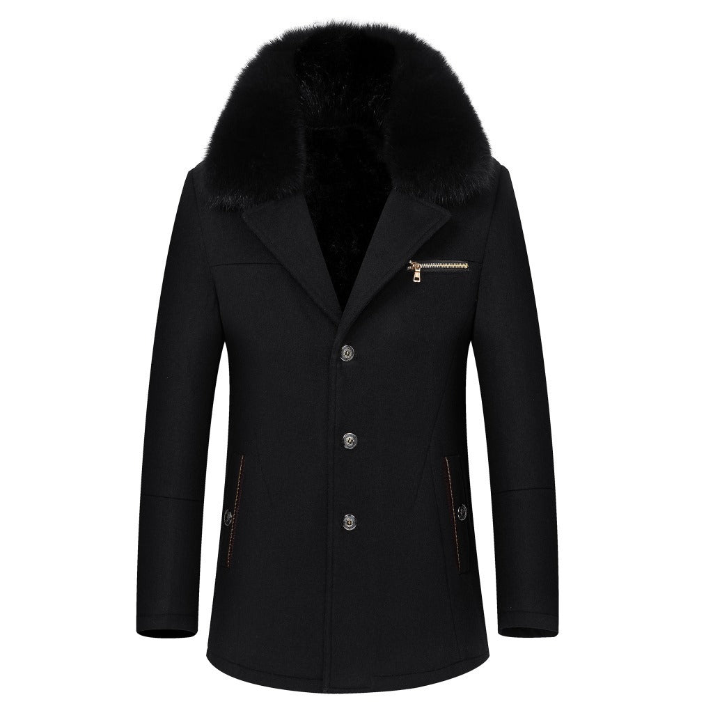 Warm Timeless Men's Coat - Single-Breasted, Polyester