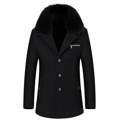 Warm Timeless Men's Coat - Single-Breasted, Polyester