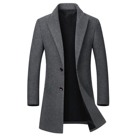 Tailored Warm Mens Wool Coat - Single Breasted Thigh, Winter