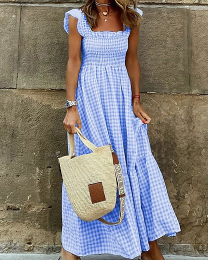 Variant image for Maxi Summer Dress for Women with Elastic Top and Retro Caroma Pattern, Breathable Cotton, Perfect for Beach and City Outings-13