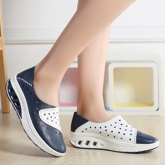 durable Breathable, women's orthopedic slip-on shoes - perforated, cushioned, pu leather, casual wear