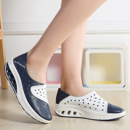 durable Breathable, women's orthopedic slip-on shoes - perforated, cushioned, pu leather, casual wear