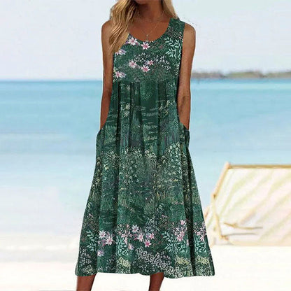 Variant image for Floral Print Womens Dress with Round Neck and Pockets, Casual Summer Dress for Spring and Summer Outings-1