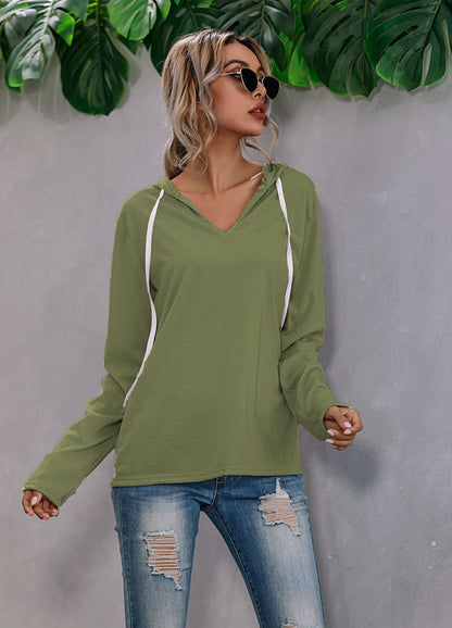 Light Relaxed Womens Hoodie - V Neck, Knit, Regular