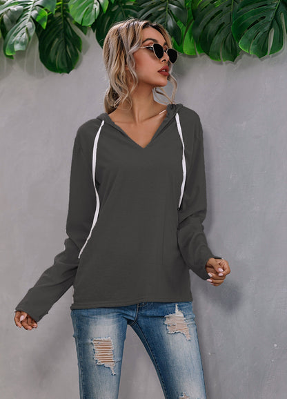 Light Relaxed Womens Hoodie - V Neck, Knit, Regular