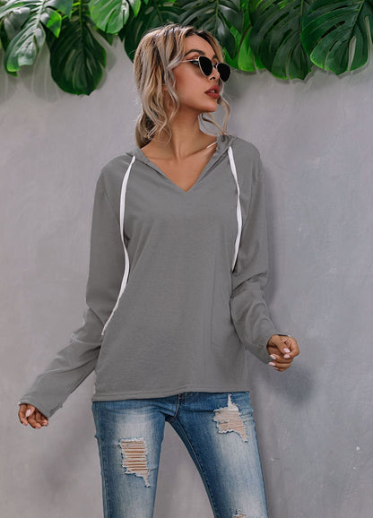 Light Relaxed Womens Hoodie - V Neck, Knit, Regular