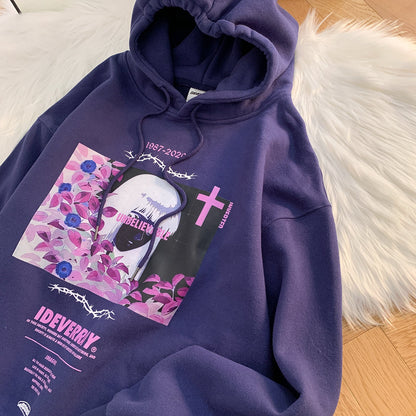 Unisex Oversized Pullover Hoodie - Cotton Blend, Casual