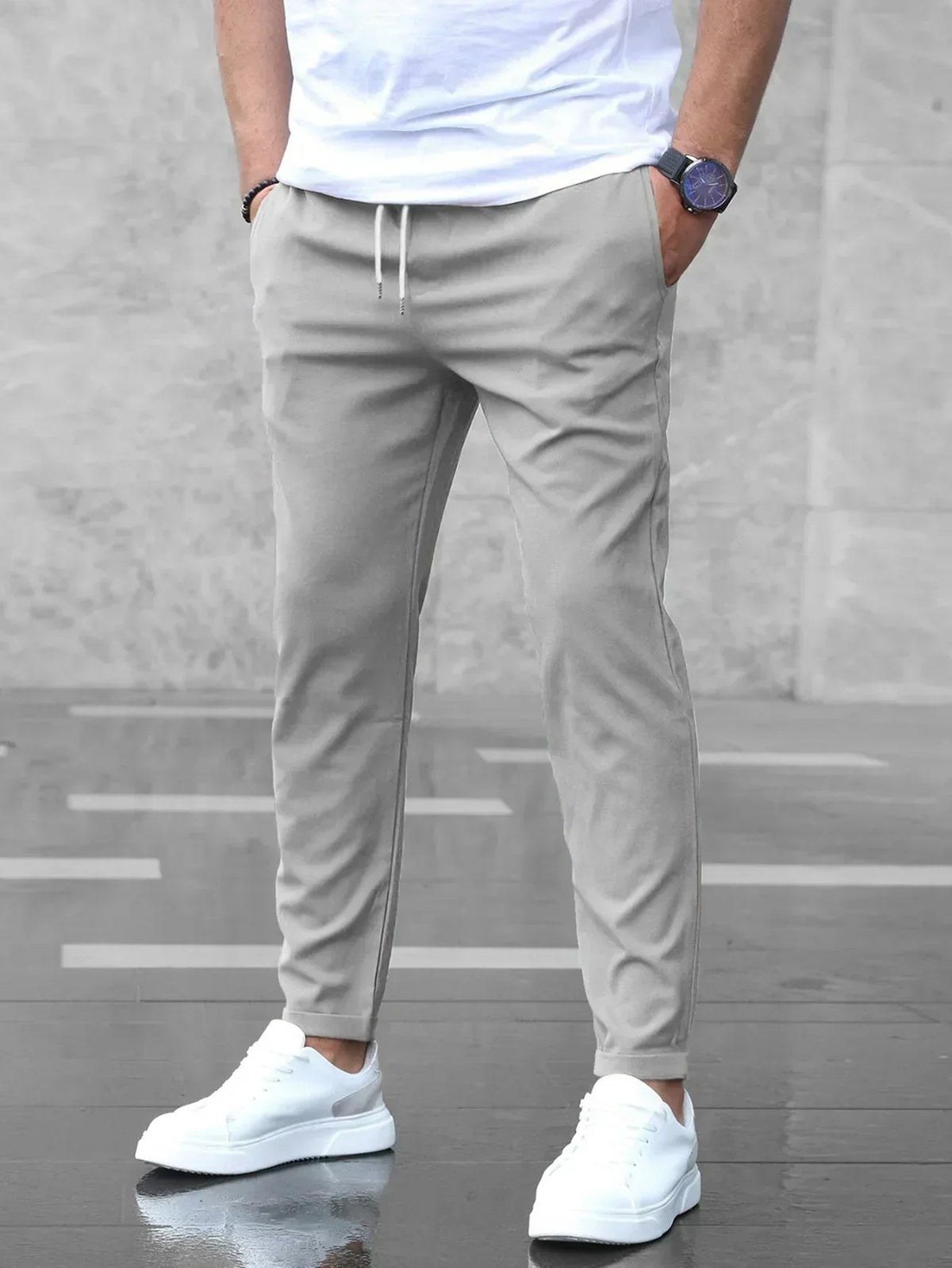 Stretch Comfort Trousers with Adjustable Drawstring Waistband, Lightweight Work Pants for All-Day Wear-1