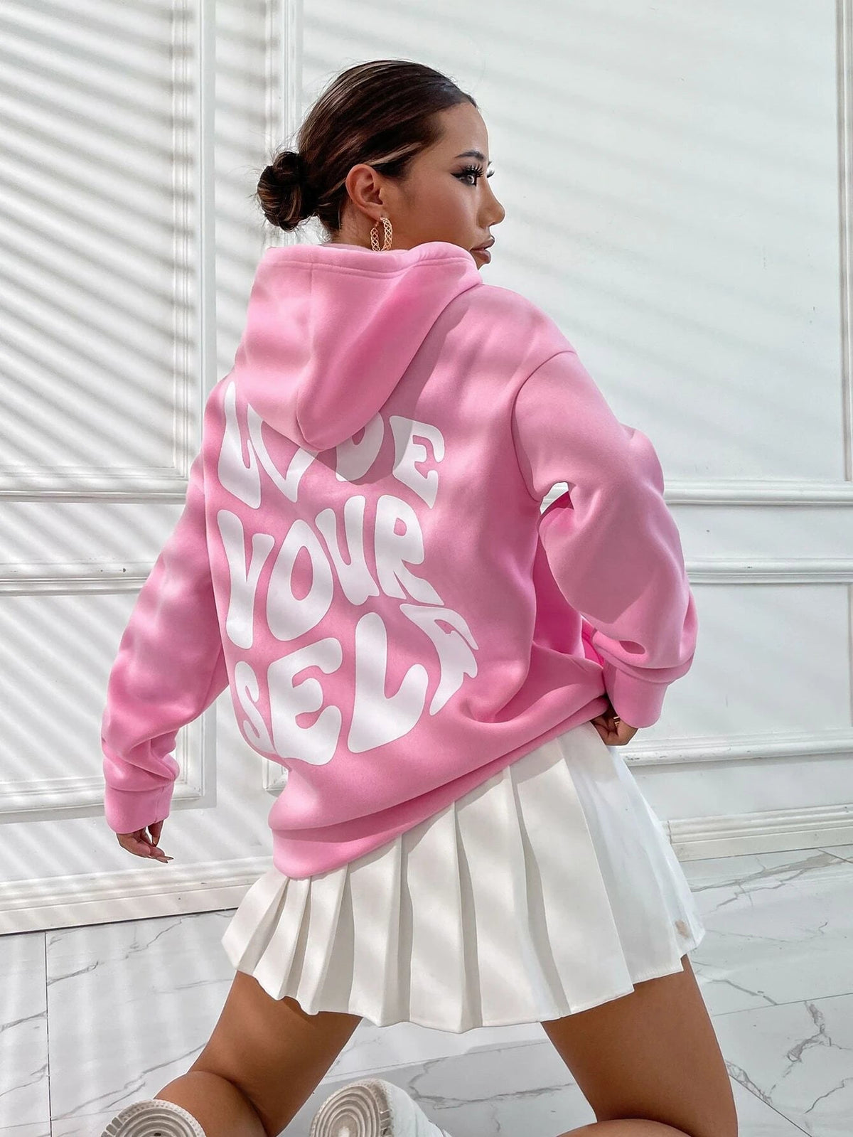 Relaxed Oversized Women's Hoodie - Back Print, Cotton