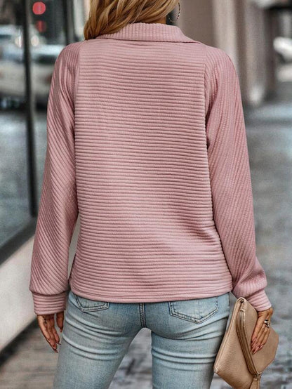 Plush Relaxed Womens Pullover - Ribbed Zip, Polyester, Casual