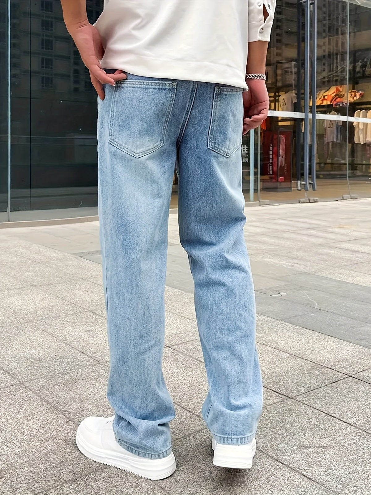 Comfortable Men's Loose Fit Jeans with Straight Legs, Cotton Blend, Versatile Style for Casual and Formal Wear-3