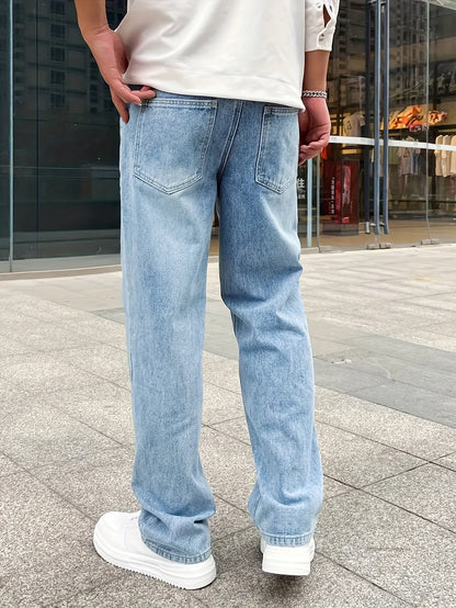 Comfortable Men's Loose Fit Jeans with Straight Legs, Cotton Blend, Versatile Style for Casual and Formal Wear-3