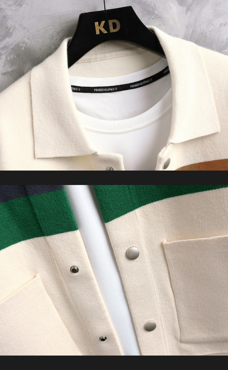 Plush Mens Cardigan Jacket - Relaxed Lapel, Polyester Casual