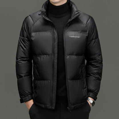 Men's Insulating Puffer Jacket - Stand Collar, Poly, Winter