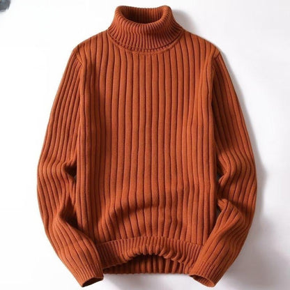 Men Warm Turtleneck Sweater - Ribbed Knit, For Winter