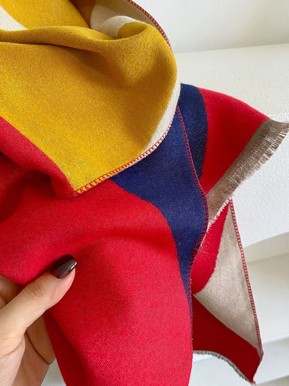 Oversized Womens Scarf - Reversible Patterned Cashmere