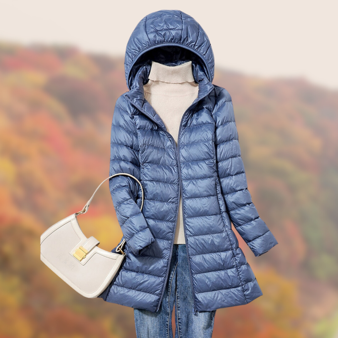 Water-Resistant Women’s Puffer Coat - Mid Thigh, Light