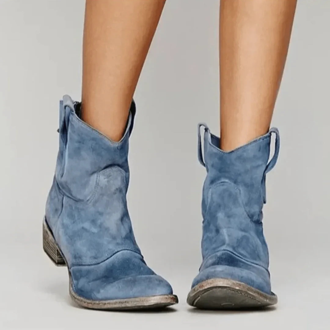Plush Women's Ankle Boots - Western Curve, Suede, Casual