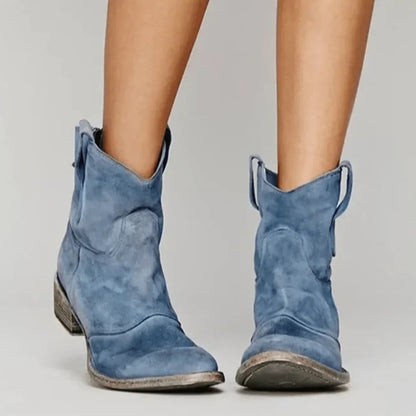 Plush Women's Ankle Boots - Western Curve, Suede, Casual
