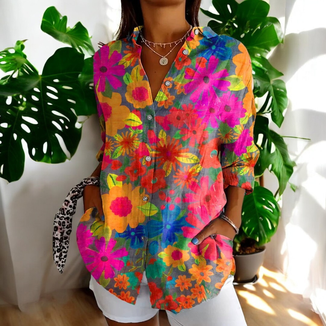 Variant image for Vintage Floral Womens Blouse, Lightweight Summer Top with Button Front and Relaxed Fit-33