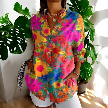 Variant image for Vintage Floral Womens Blouse, Lightweight Summer Top with Button Front and Relaxed Fit-33