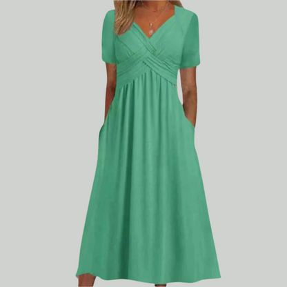 Elegant V-Neck Women's Dress, Flattering Fit in Breathable Fabric, Sizes S to 2XL - Perfect for Formal and Summer Occasions-4