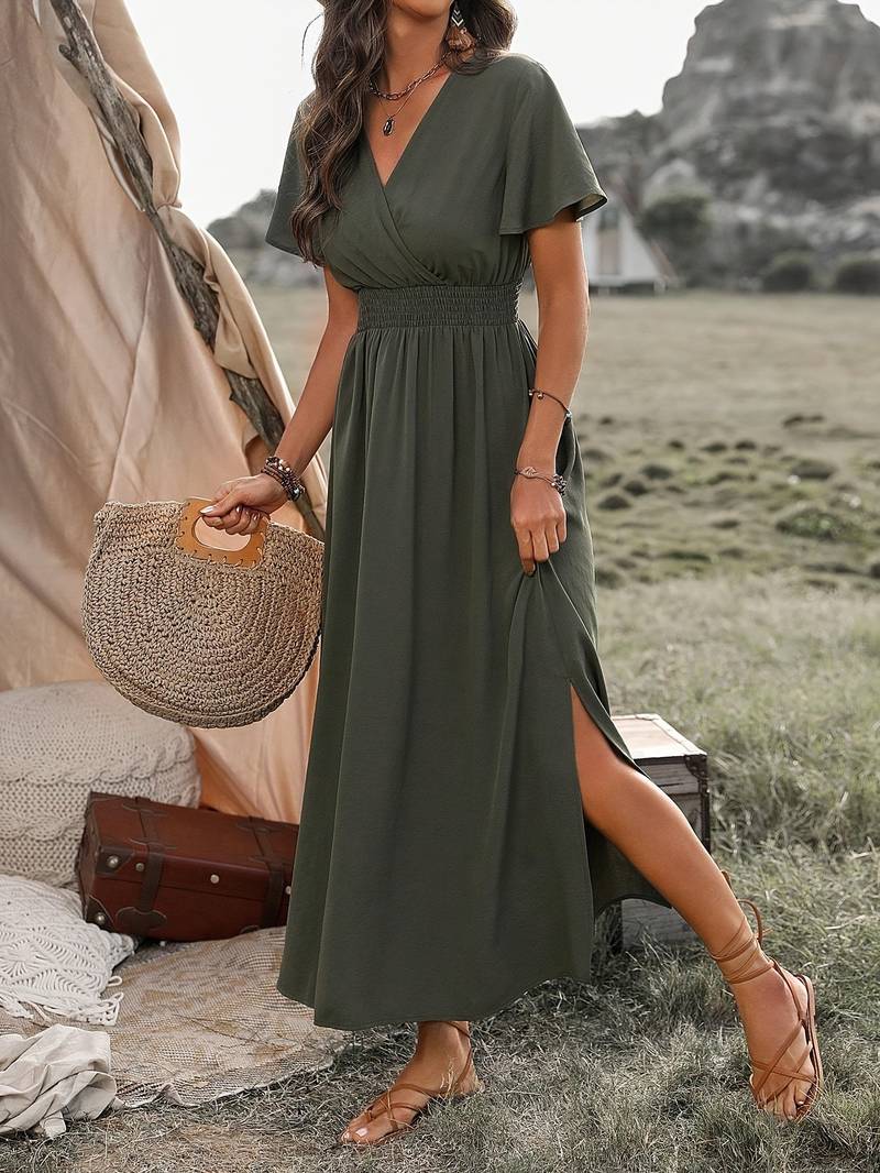 Elegant Women's Long Dress with Wide Sleeves and Stylish Neckline, Perfect for Formal Occasions and Casual Wear-1