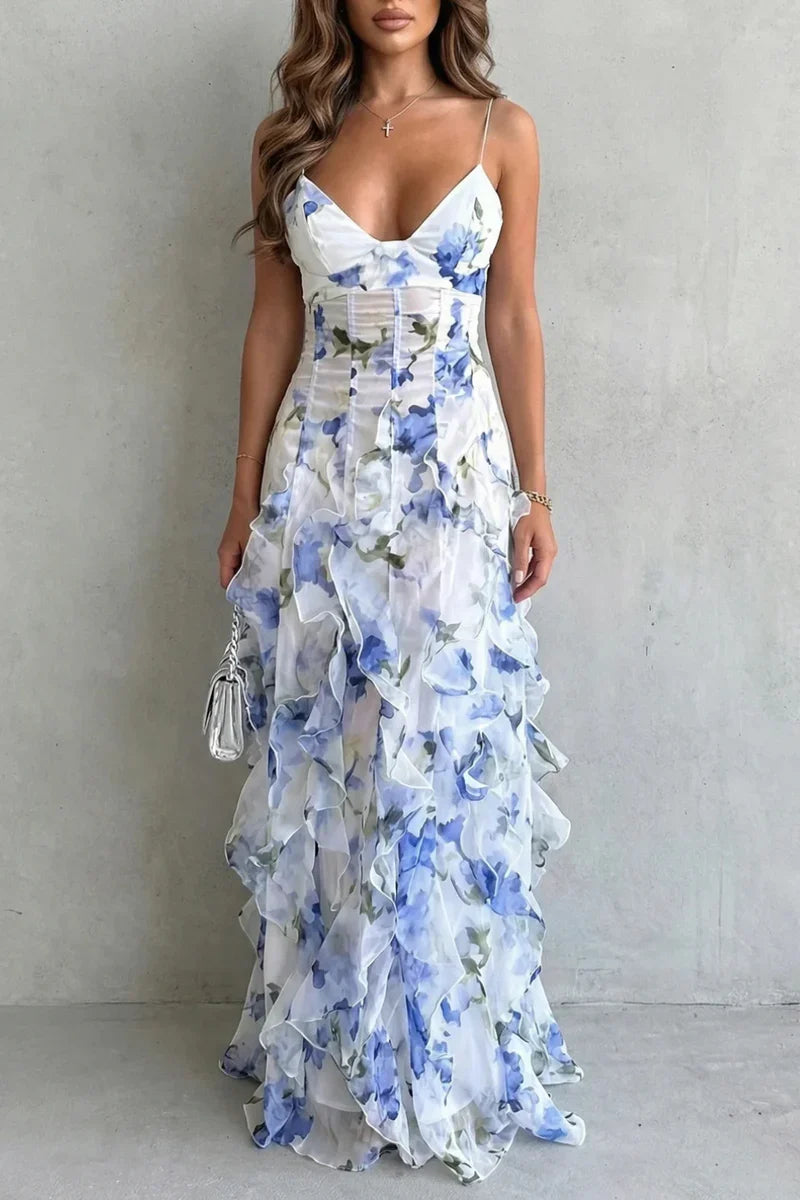 V-Neck, Spaghetti-Strap, Layered Organza Fairy-Skirt, For Spring And Summer Events – Light Women's Dress