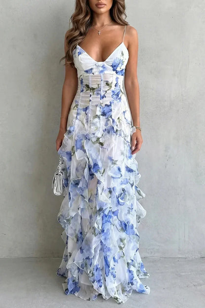 V-Neck, Spaghetti-Strap, Layered Organza Fairy-Skirt, For Spring And Summer Events – Light Women's Dress