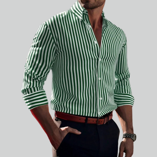 Men's Solid Color Striped Long Sleeve 3D Printed Casual Shirt - Cozy Fashion Top