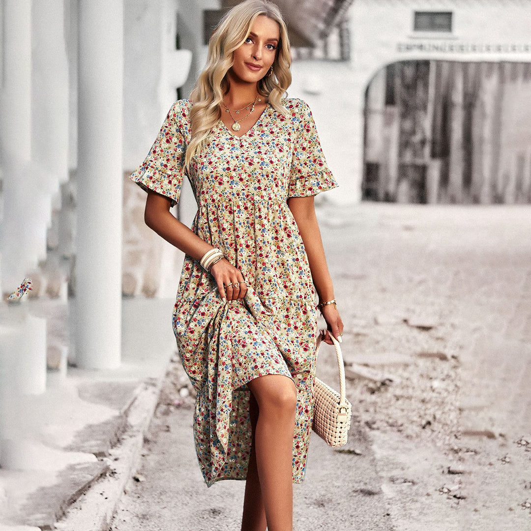 Variant image for Elegant Floral Print Midi Dress - Versatile Summer Wedding Guest Dress for Work and Social Occasions-1