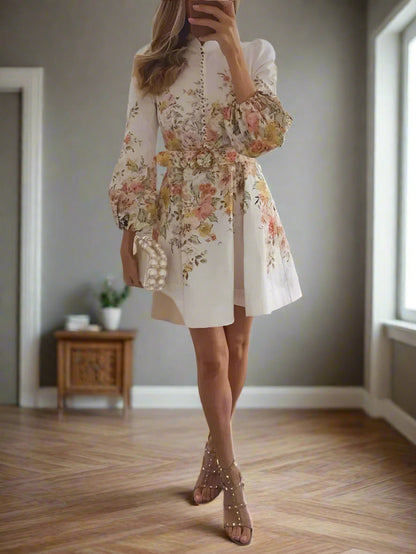 Trendy Women's Mini Dress with Print and Elegant Button Details for Casual and Special Occasions-2