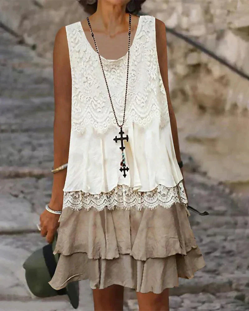 Elegant Sleeveless Lace Summer Dress for Women - Lightweight White Sundress for Parties and Beach Outings-1