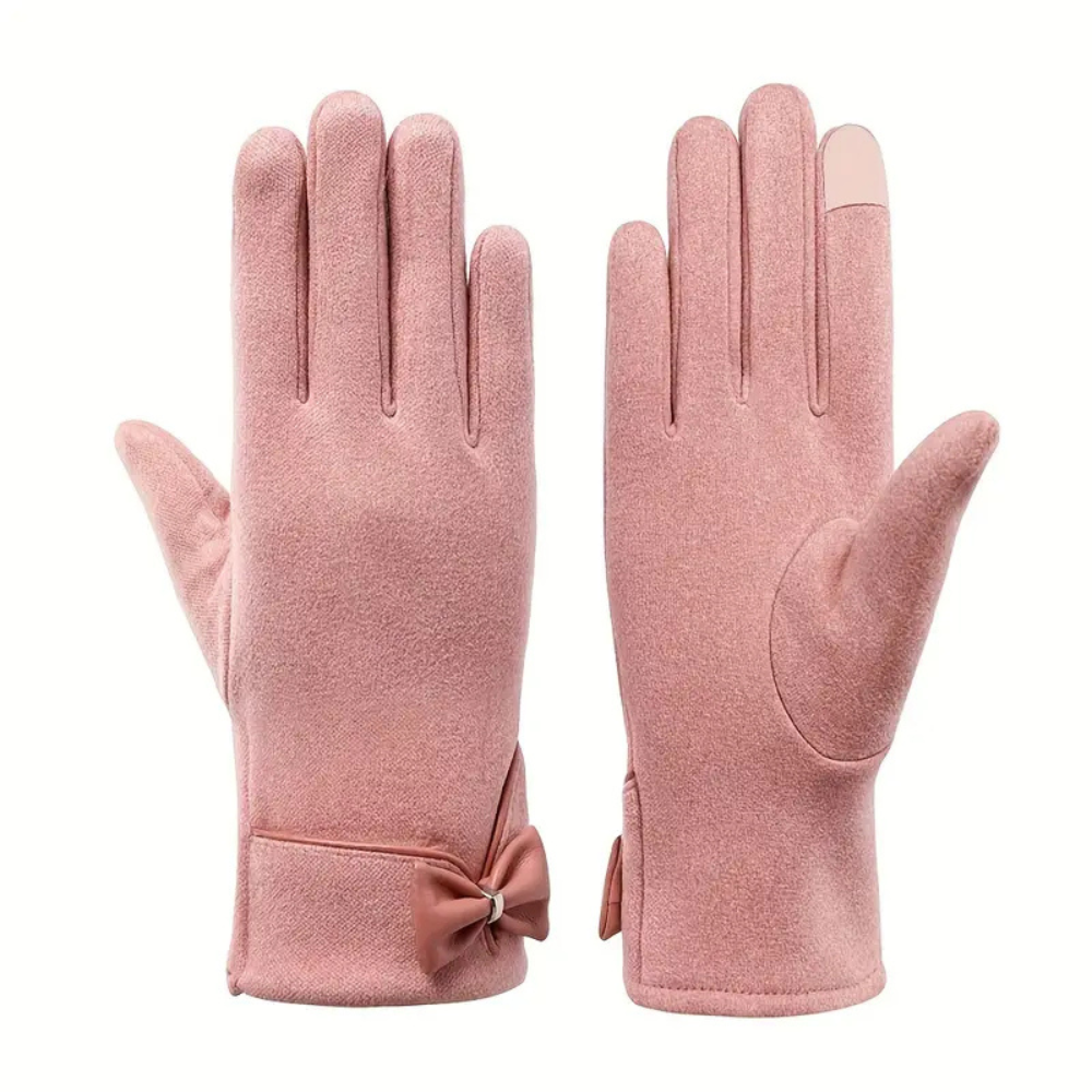 Womens Warm Touchscreen Gloves - Short Fitted Suede Winter