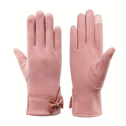 Womens Warm Touchscreen Gloves - Short Fitted Suede Winter