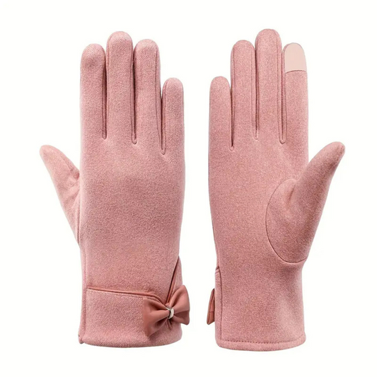 Womens Warm Touchscreen Gloves - Short Fitted Suede Winter