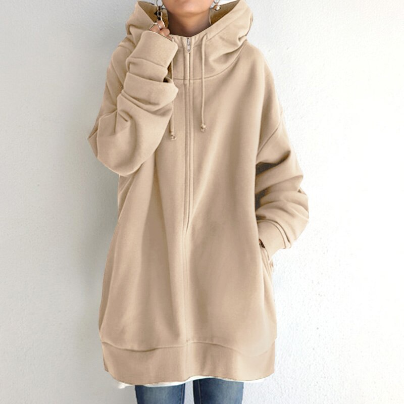 Women Warm Longline Hoodie - Oversized Fleece Layering