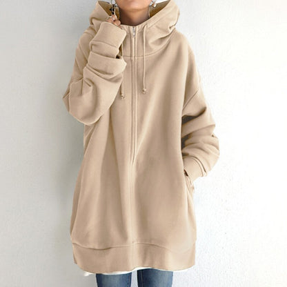 Women Warm Longline Hoodie - Oversized Fleece Layering