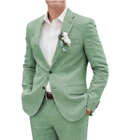 Light men's two-piece suit - slim fit, linen blend, for business banquets and events