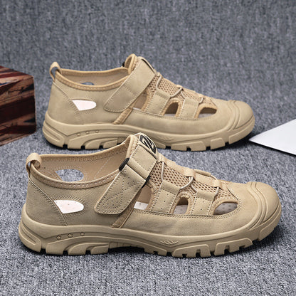 durable Breathable men's sandals - closed-toe, strappy, synthetic leather, casual outdoor