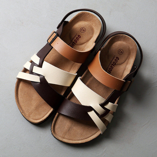 Light Men's Sandals - Hollow-Out Design, Cork Footbed, Casual Regular Wear