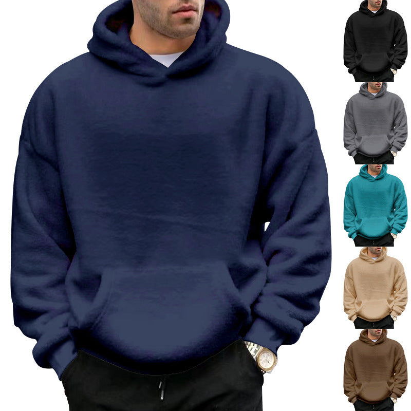Plush Relaxed Men's Hoodie - Pullover, Double Velvet, Winter