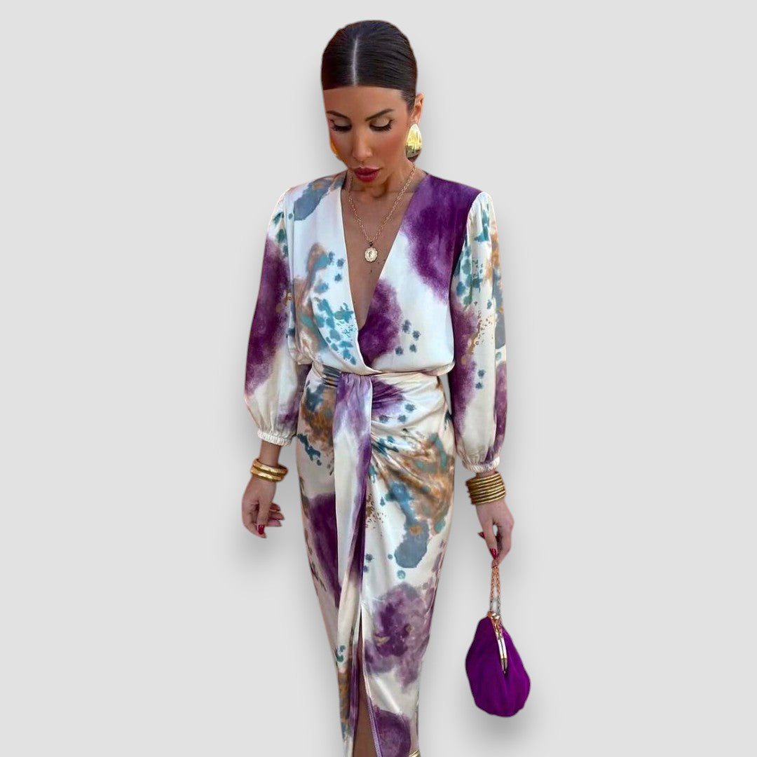 Elegant Purple V-Neck Women's Dress, Figure-Hugging Formal Cocktail Dress for Special Occasions-3